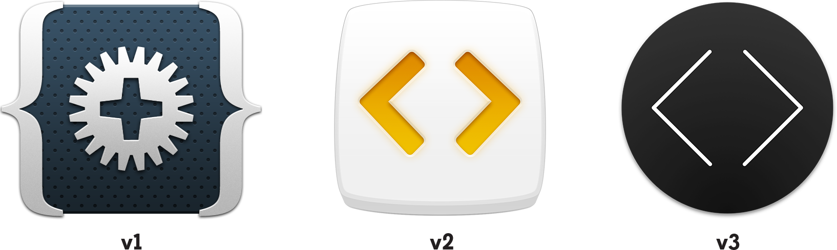 Version 1, version 2 and version 3 of CodeKit logos.