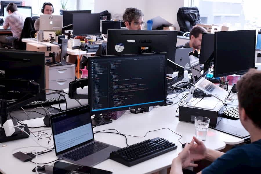 Team working on computers